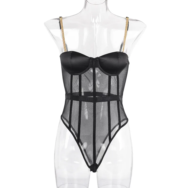 cut out sheer mesh teddy bodysuit