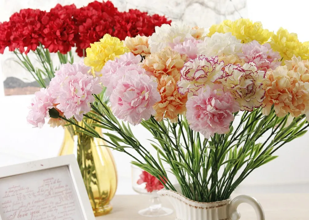 Artificial Carnation Flower Stem Silk Cloth Home Table Center Piece ...