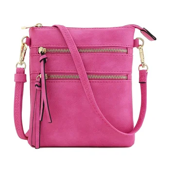Amazon Hot Sale Women's Bag Casual Multi-functional Pocket Double Zipper Vertical Shoulder Bag Retro PU Crossbody Bag