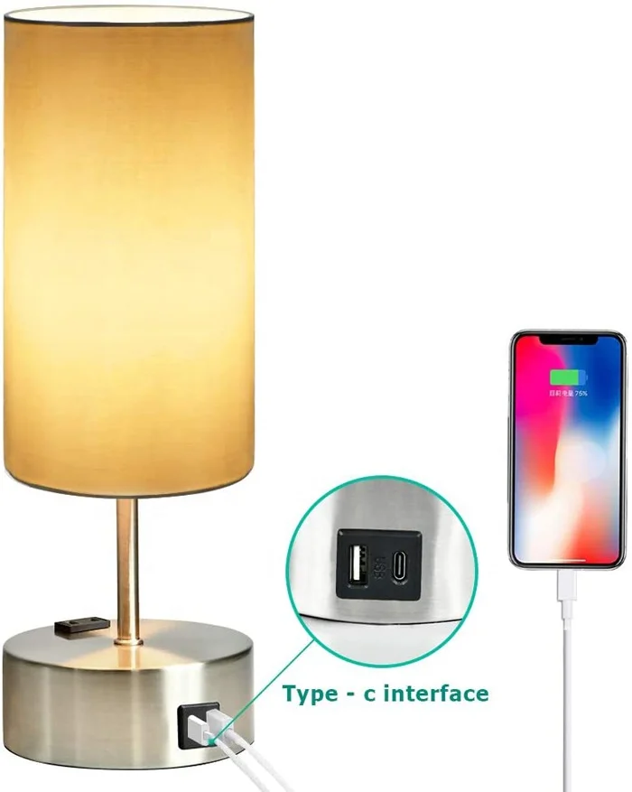 USA Nightstand Desk Lamp Bedside Lamp Table Lamp With USB C Charging Port and Outlet