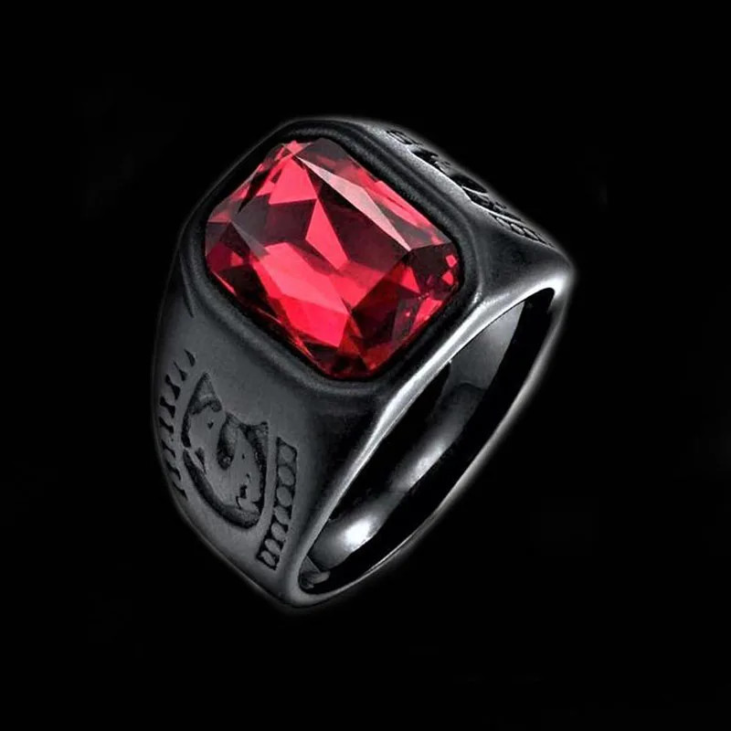 Finger Ring for Boy Ruby Black Men's Stainless Steel Ring