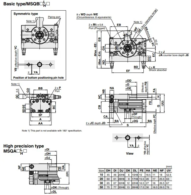 Rotary Table With External Shock Absorber Rack & Pinion Type Msq Msqb