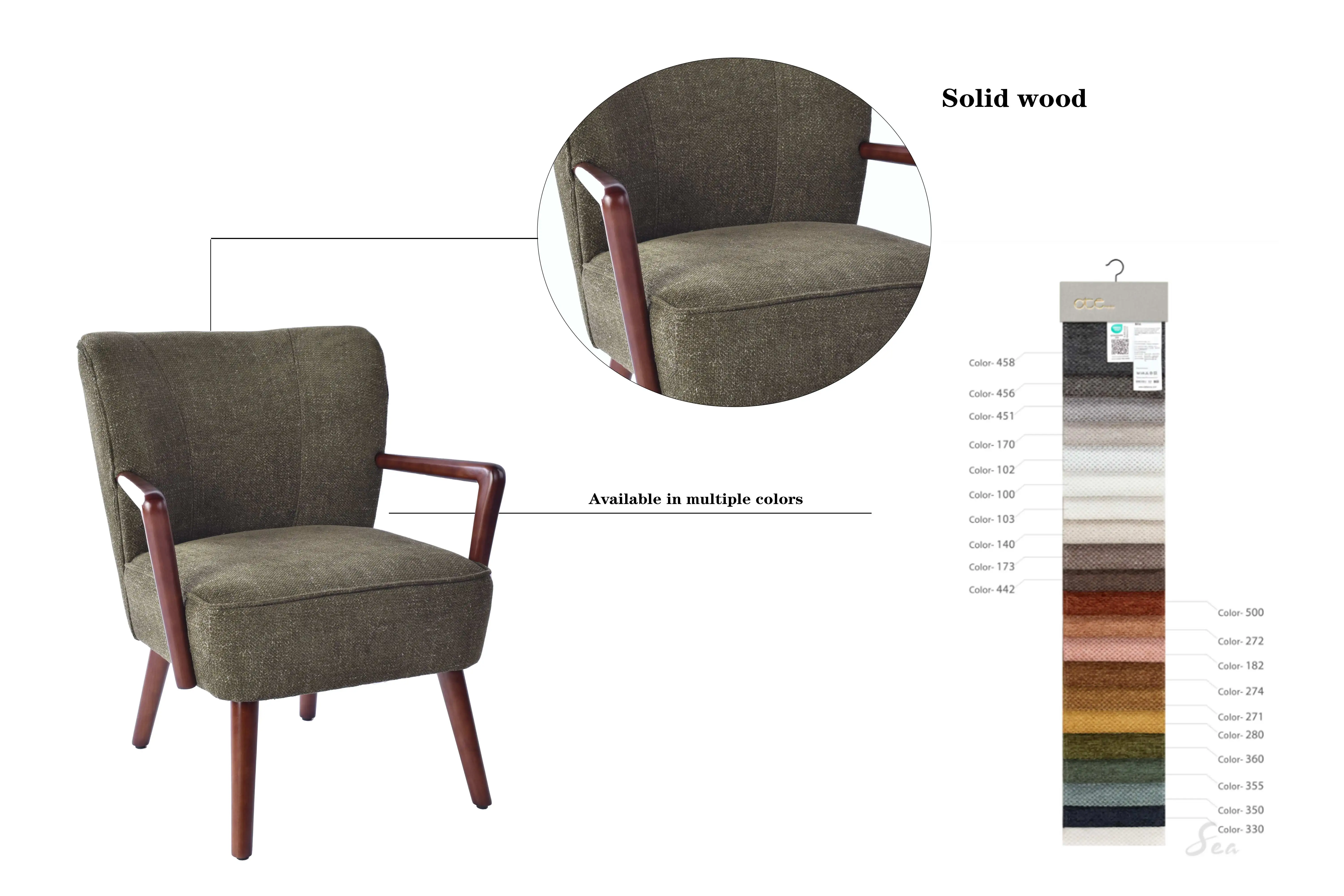 CARLFORD Olive Style Armchair with Wooden Armrests Legs for Living Room  Furniture Accent Chair Bedroom Dining Room or Hotel Use
