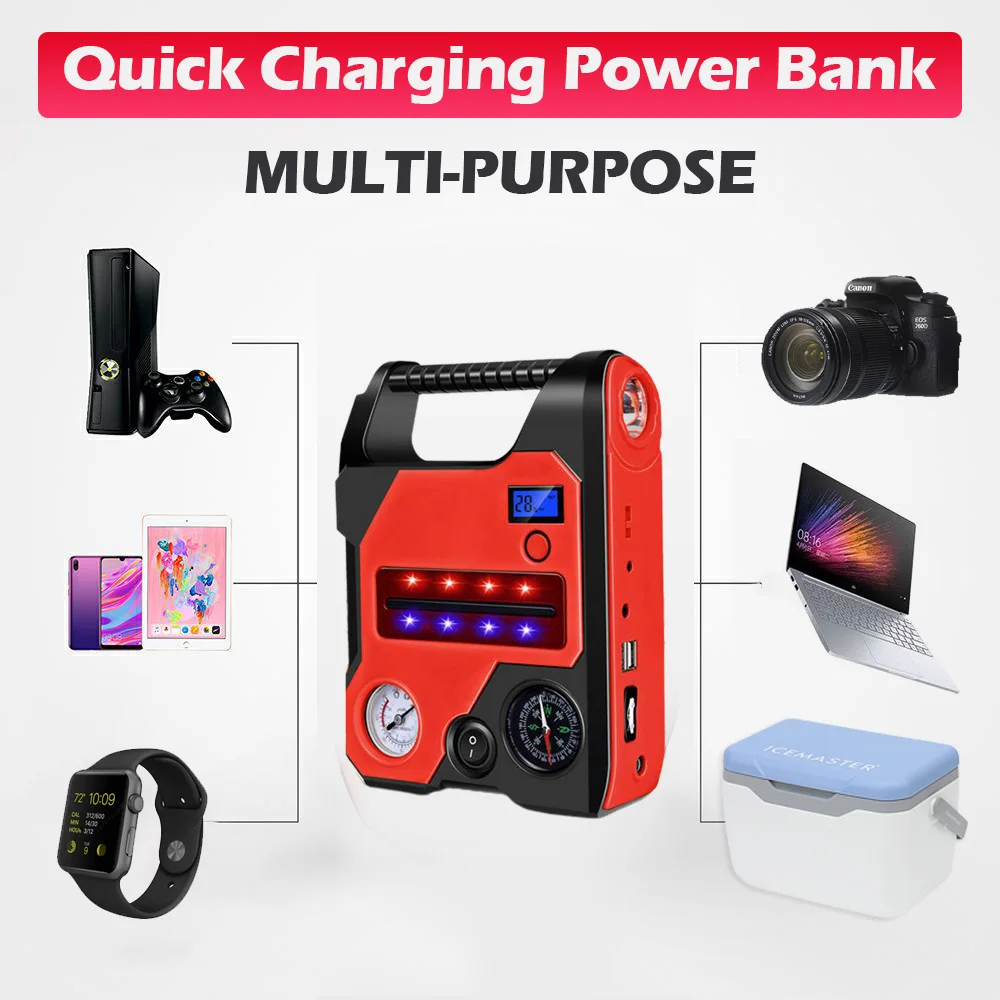 Автомобильное пусковое устройство с воздушным компрессором многофункциональная электростанция 22000 мАч/портативный автомобильный пусковой стартер литиевой батареей 12