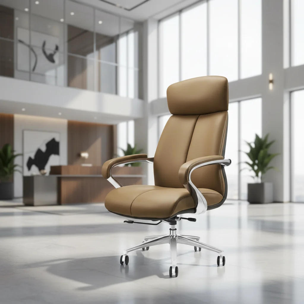 Leather Modern Alloy Decorative Luxury Executive Chair Dual Plywood Core Adjustable Height Swivel Base Corporate Status Symbol 6
