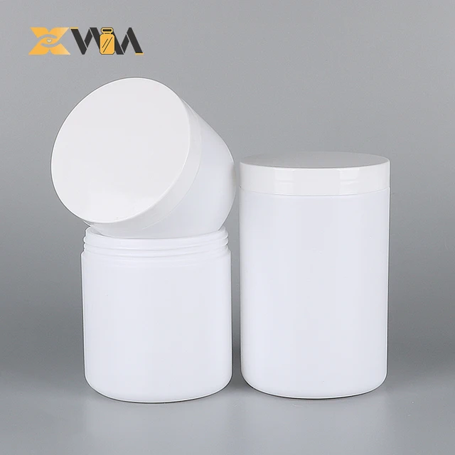 White PET Plastic Protein Powder Can 500ml-1000ml Milk Coffee Matcha Powder Can with Screw Cap Pet Material 1L Capacity