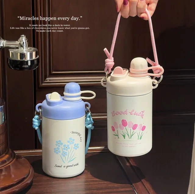 Fashion rope tulip series stainless steel straw insulated cup