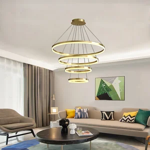 JACKSUN Modern Luxury Pendant Light Pendant Lighting Modern Minimalist Four-Ring Chandelier for Study and Master Bedroom