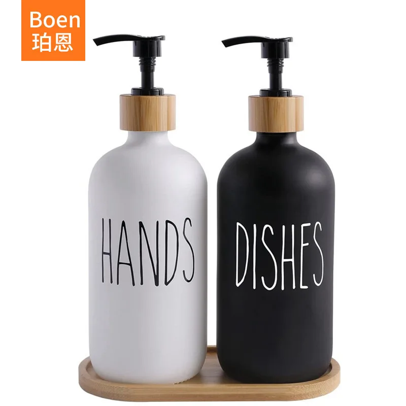 500ml black and white hand sanitizer glass bottle body wash dispenser bottle Press dispenser empty bottle