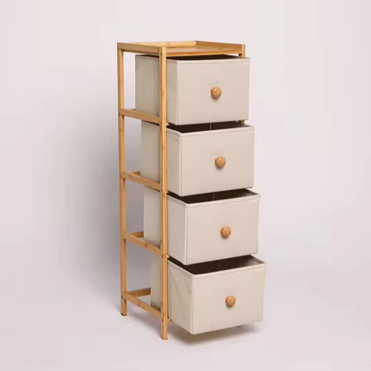 economical and useful natural stable smart bamboo and MDF 4-tier cabinet with 4 drawers for living roomkitchen