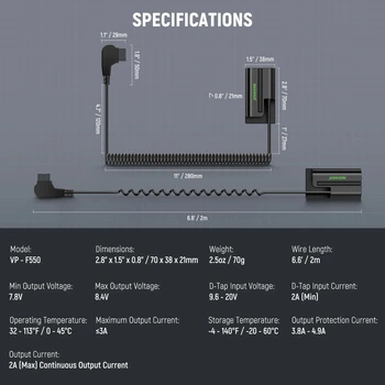 Neewer VP-F550 D Tap to NP-F550 Dummy Battery with Cable for V Mount Battery product image
