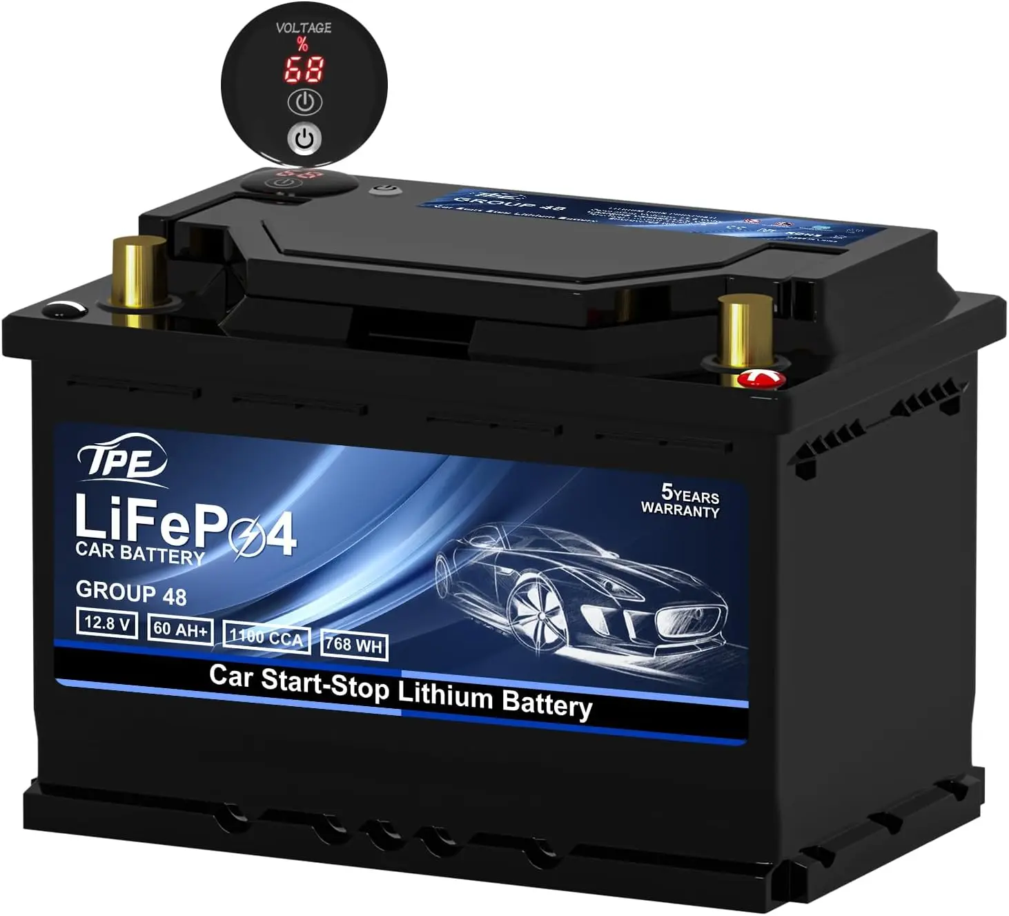 Car Start-Stop 12.8V 60Ah  Lithium Iron Automotive Battery Rechargeable Storage LiFePO4 Car Battery Portable Emergency Power