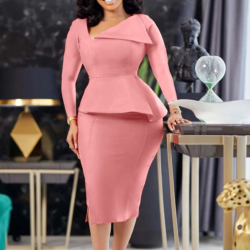 Career Attire Peplum Pencil Dresses, White Ladies