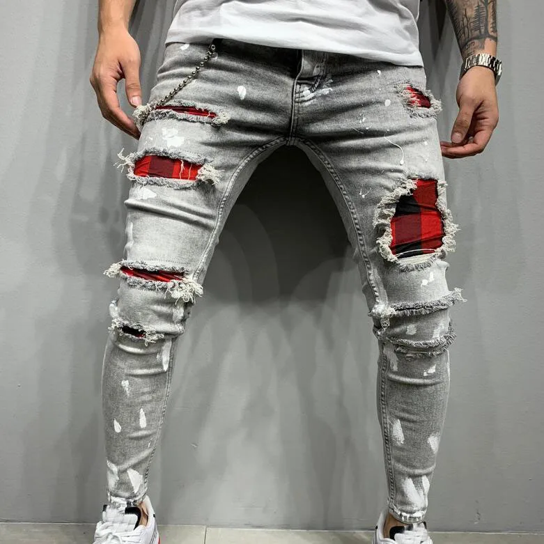 Men Jeans Ripped Jeans Motorcycle Pants Men Clothing Hole Pants Slim Fit Pencil Pants for Men Hight Street Hip Hop Jeans