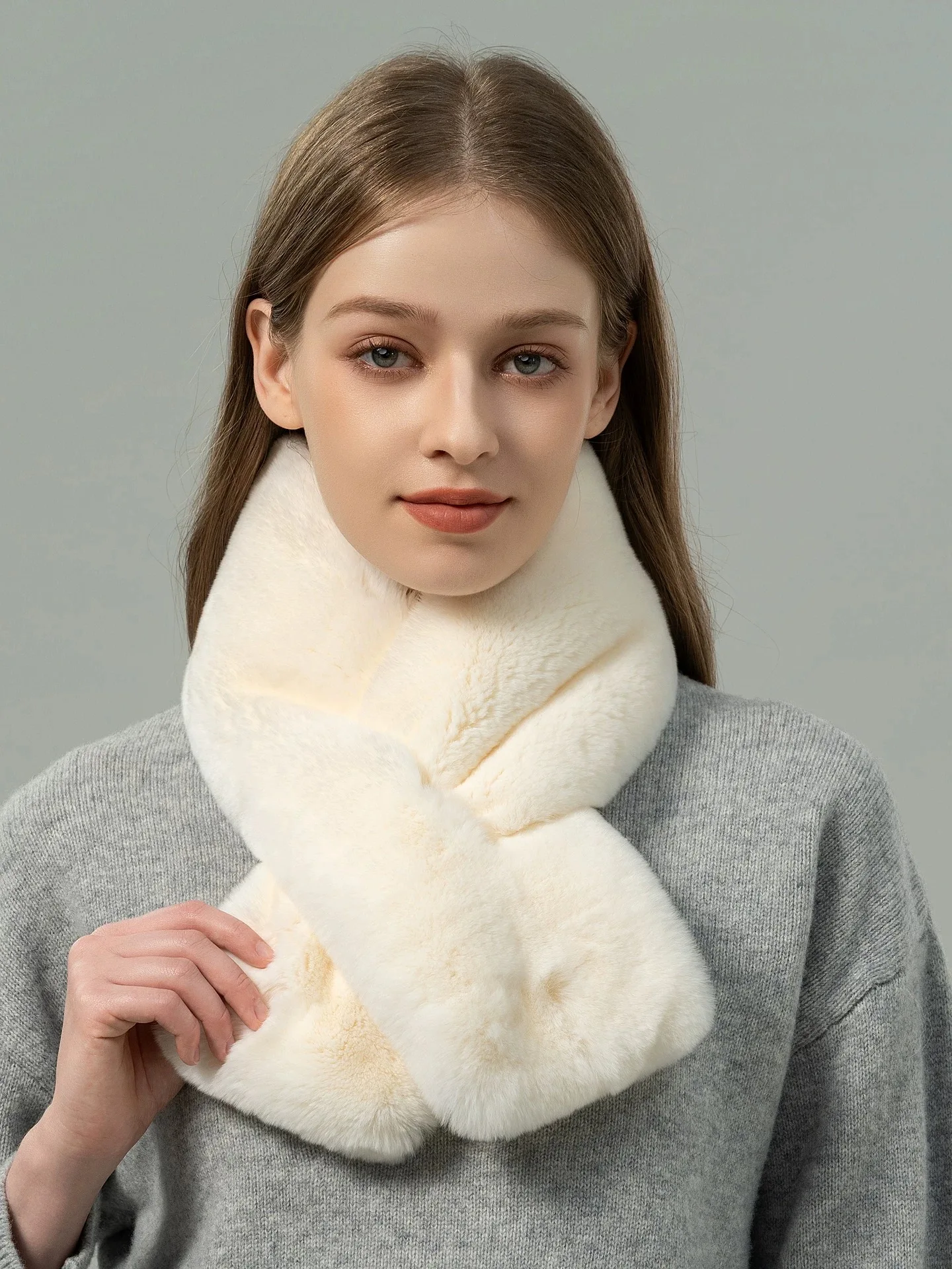 Elegant Luxury Women's Winter Scarf Double Sided Rex Rabbit Fur_voghion.com