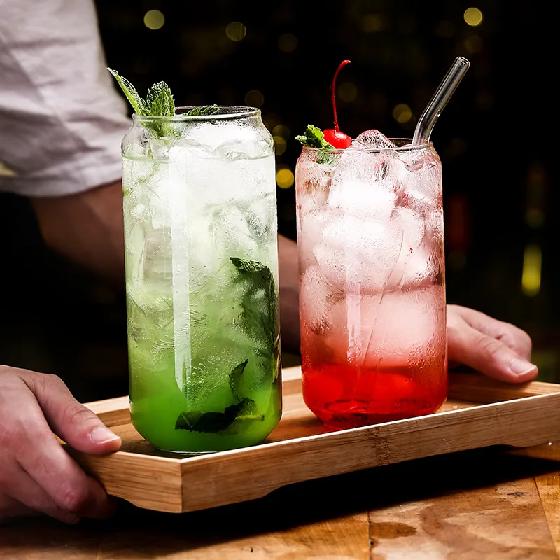 16oz Frosted Clear Beer Can Shaped Sublimation Beer Coffee Soda Drink Can Kitchen Glass Jar With Bamboo Lid And Straws