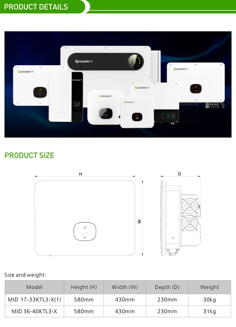 Growatt On-grid Inverter Mid 25ktl3-x Three Phase Solar Inverter Eu ...