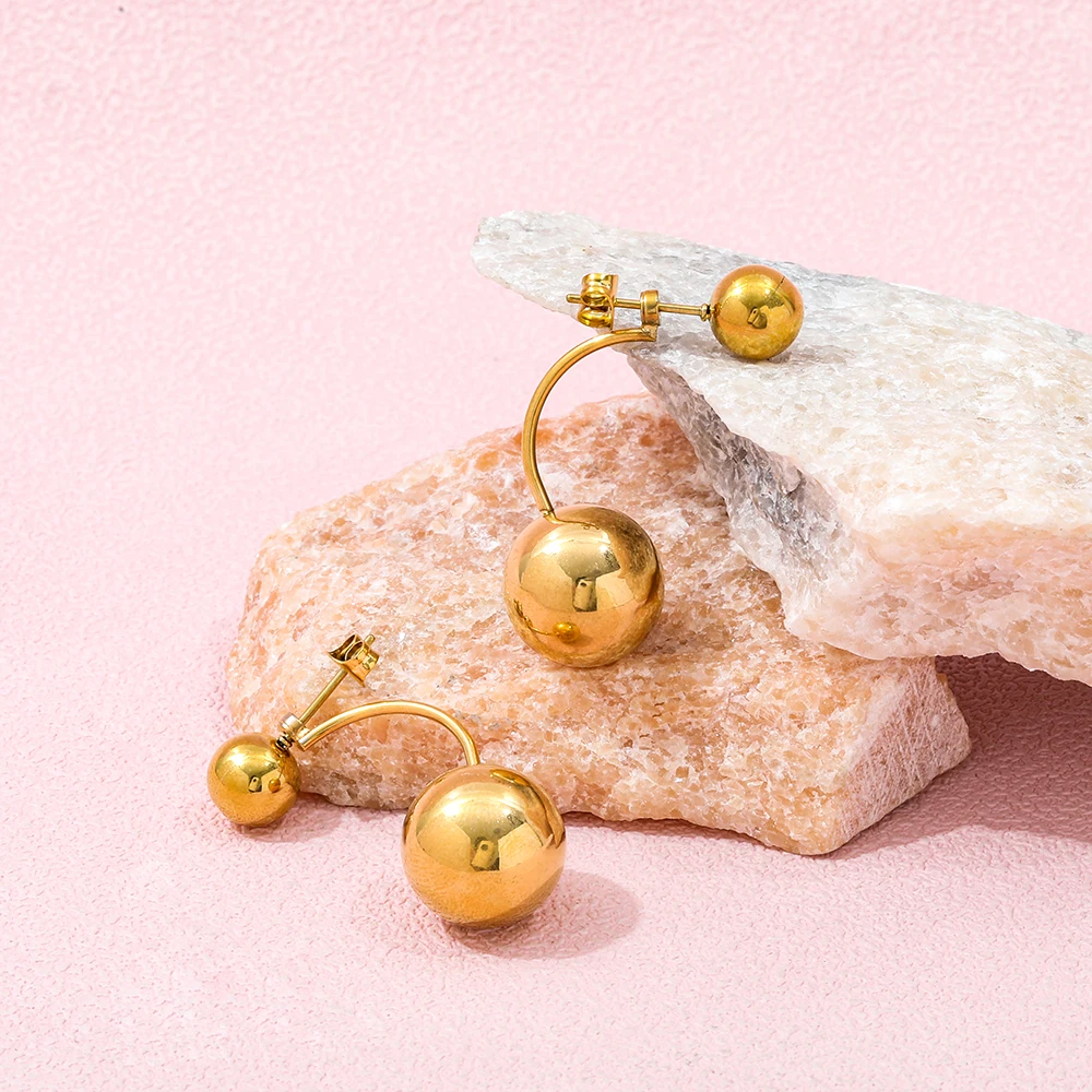New Trendy 18K Gold Plated Shiny Two Ball Chain Stud