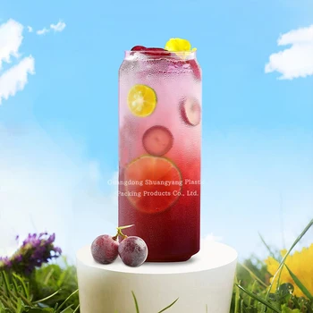 Custom Logo Disposable Transparent Plastic Cans for Milk Tea Juice Pet Cans With Fully Open Lids