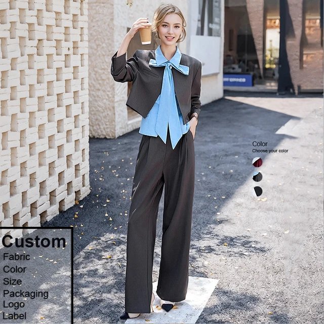 customized wholesale business fashion casual long sleeve clothing set elegant shirt and pants women's new fashion 3 piece sets