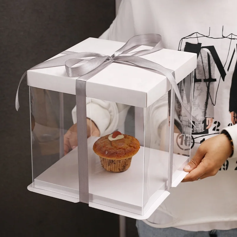 Pet Collapsible Transparent Cake Box Clear Plastic Packing Single Layer Bilayer Wedding Birthday Golden Cake Box