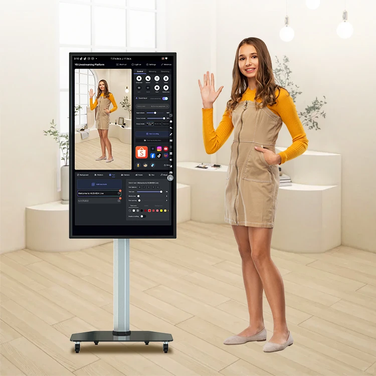 32 Inch Smart Live Streaming Broadcast Mobile Broadcasting Equipment Stand Interactive Screen for Tiktok Facebook Ins Youtube