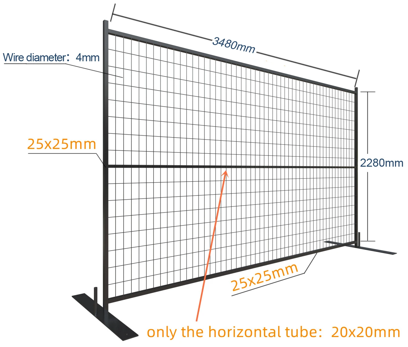 Mobile portable iron security fencing canada metal temp fence 6x9.5ft  temporary fence panels for construction site supplier