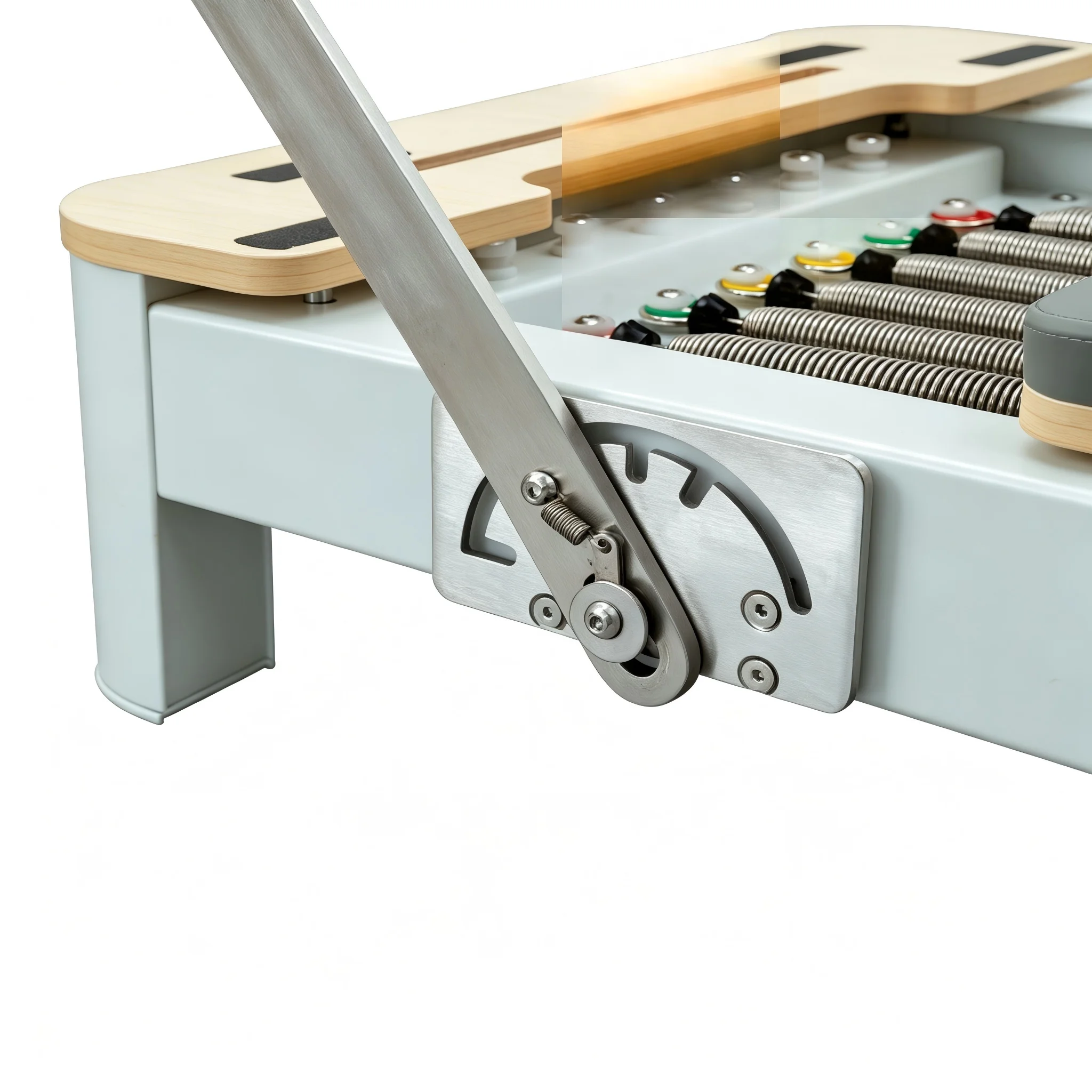 Aluminum Alloy Adjustable Folding Pilates Reformer PU Ultra Fiber Leather product detail 3