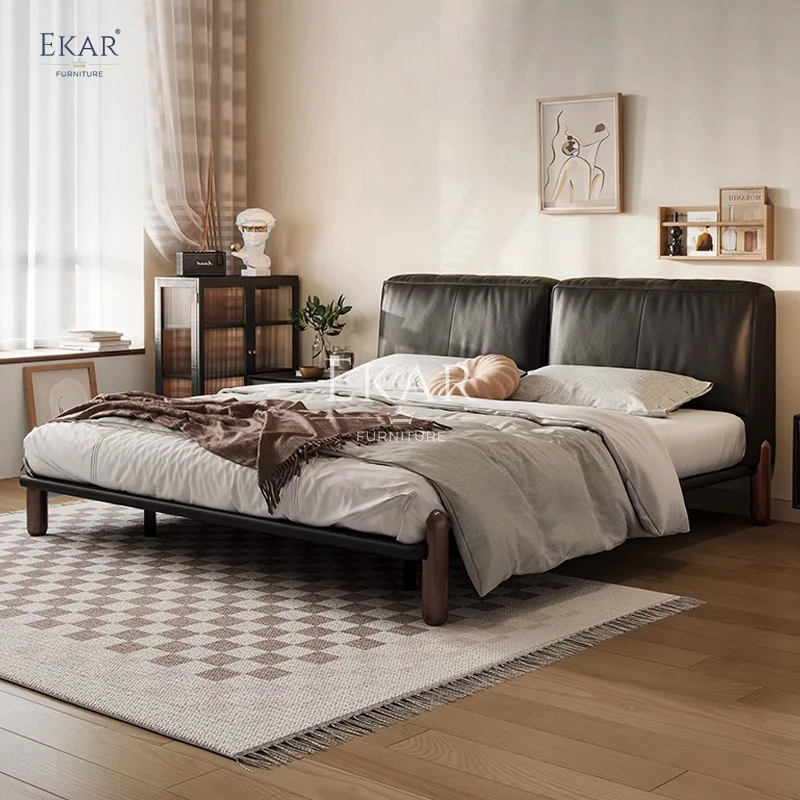 product new design ekar nappa leather and pine steel slats bedroom bed-60