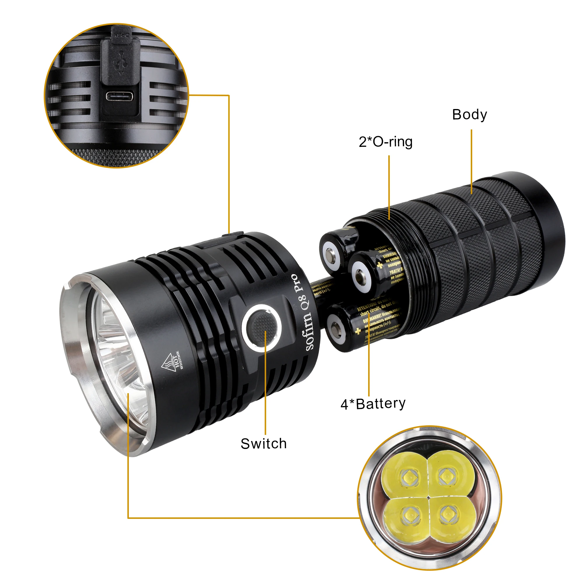 アウトドア 最新のQ8 4 * XPL HI 5000LM強力なLED懐中電灯18650