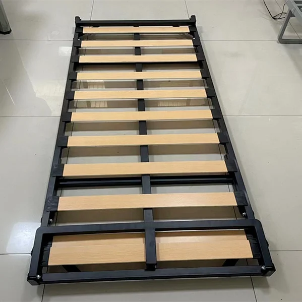 Custom Single Metal Foldable Bed Frames With Wooden Slats And Folding Headboard And Folding Legs