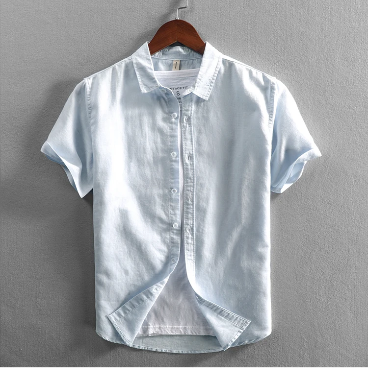 Men's casual cotton and linen short sleeve shirt for men in summer