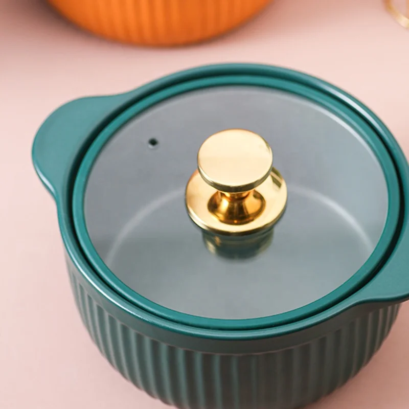 Matte Color Glaze Ceramic Tableware Casserole With Glass Lid High Temperature Resistant Open Flame Household Stew Pot