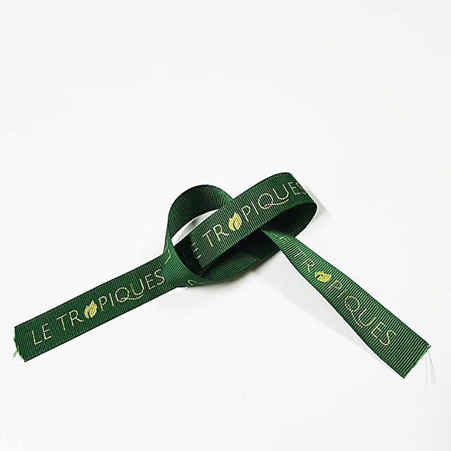 Заводской поставщик, оптовая продажа, Пользовательский логотип, полиэфирная Золотая фольга, атласная лента для украшения упаковки