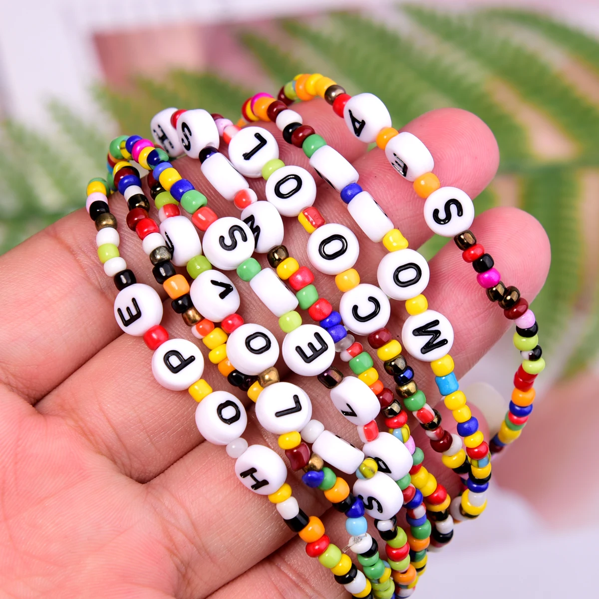 Colorful Seed Beads Charm Letter Bracelet Stretchy Hope Bless Boho