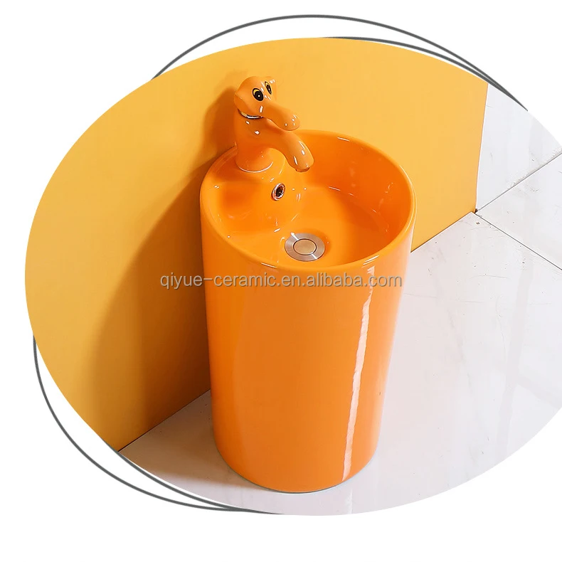 Modern Design Standing Children Wash Basin Ceramic Color Kids Round Pedestal Sink Hand Washing Basin