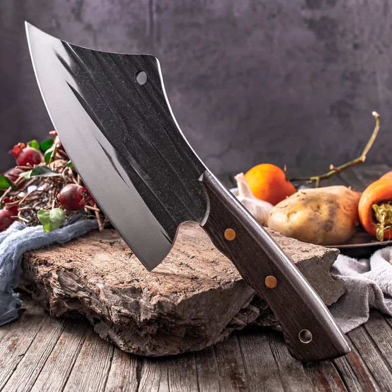 High Quality Chef Kitchen Cleaver Forged Steel Butcher Knife with Wood Handle for Bone and Meat Chopping