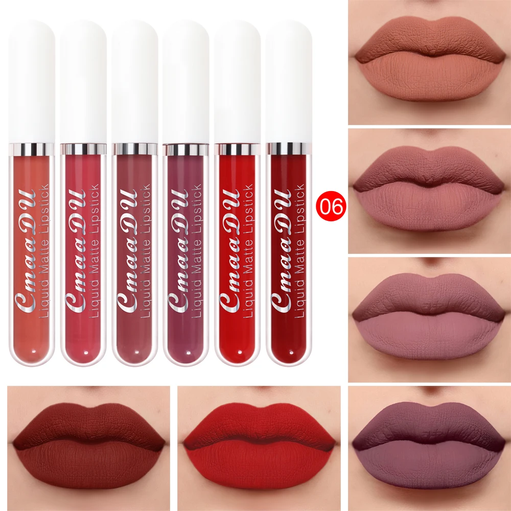 6 Colors/Set Fashion Matte Lip Gloss Sets Natural Moisturize Waterproof Lasting Velvet Sexy Red Liquid Lipstick Beauty Cosmetic