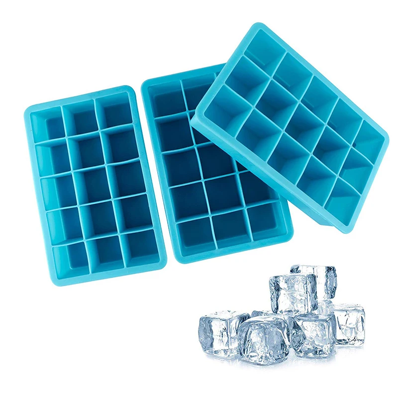 15 Cavities Silicone Ice Cube Trays Molds Square Ice Tray for Whiskey and Cocktail Maker