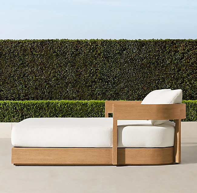 Swimming Poolside Furniture Double Seat Curved Backrest Solid Teak Wooden Outdoor Daybed