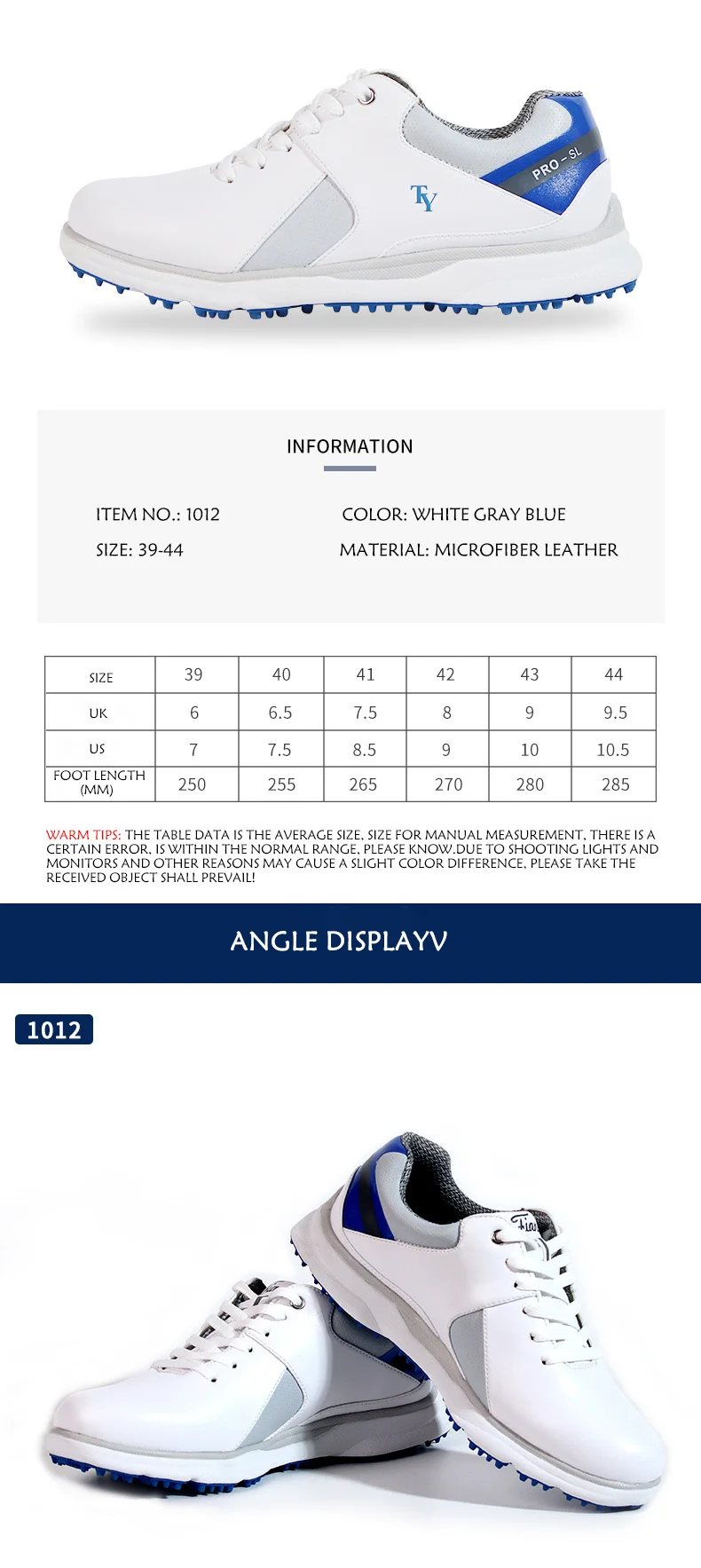 Men's golf shoes waterproof non-slip breathable sports casual white fixed nail microfiber shoes