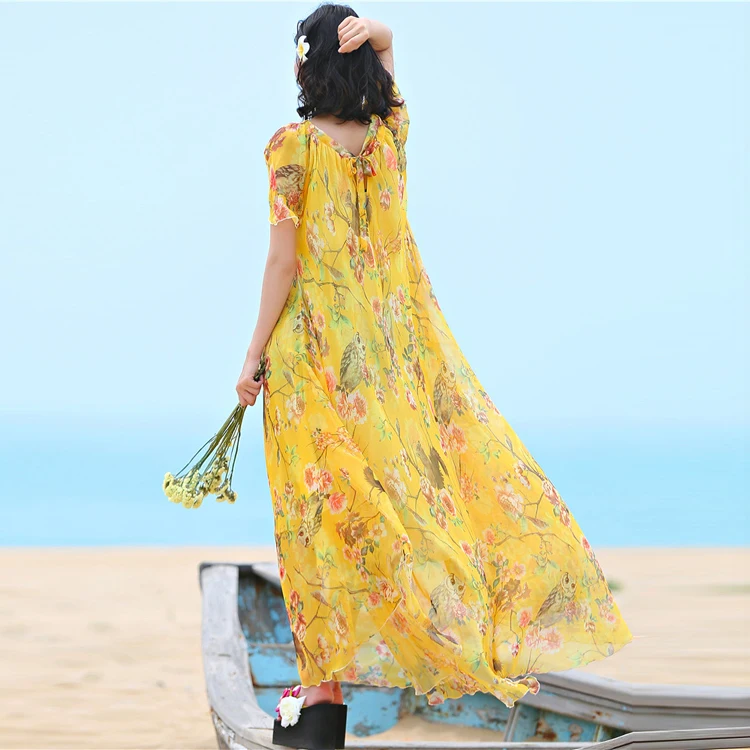 2020 Nieuwe Collectie Zomer Bloemen Lange Chiffon Maxi Jurk Pageant Jurken Plus Size Strand Bruidsmeisje Zonnejurk Bohemian Floryday Jurk Alibaba