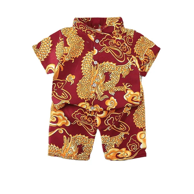 2024 New Children's Clothing Set Boys' Summer Dress Full Print Short Sleeved T-Shirt Shorts 2-Piece Wholesale Foreign Trade