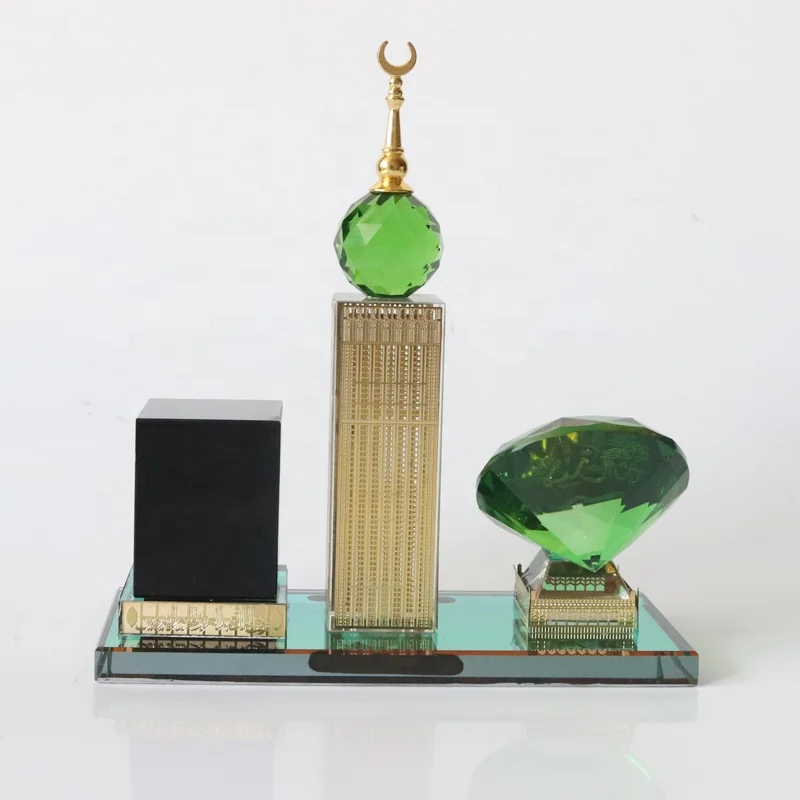 Religious Crystal Glass Makkah Mecca Clock Tower With Diamond Allah Kaaba Islamic Eid Souvenirs Gifts