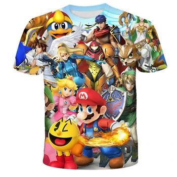 Custom bleached sublimation Super Mario anime shirts 100% polyester shirts mario t shirts
