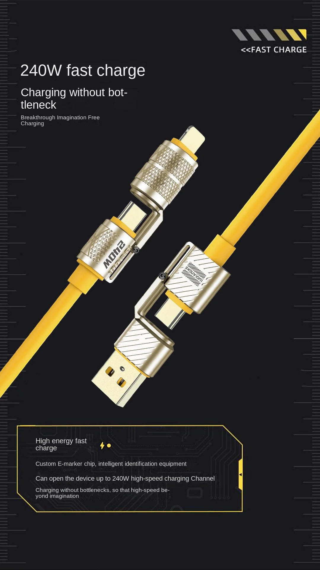 240W Fast Charging Four-in-One Data Cable For Type-C Connectors For For 15 Supporting Fast Data_voghion.com