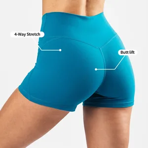 Fuyida 2026 High Waist Nylon Spandex Lightweight Breathable Sports Shorts XL Athletic Biker Shorts Elastic Closure Cross Yoga