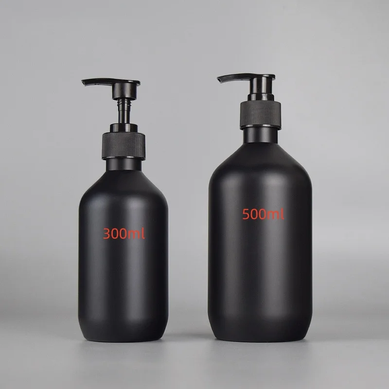 Custom Luxury Matte Black Frosted PET Plastic Pump Bottle Shampoo Bottle Cosmetic Packaging