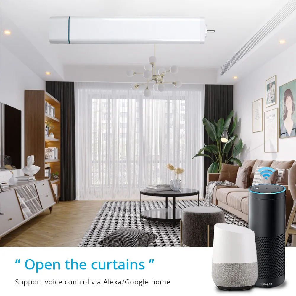Zemismart Wifi Smart Motorized Curtain Customizable Aluminium Track Electric With Electric Curtain Motor