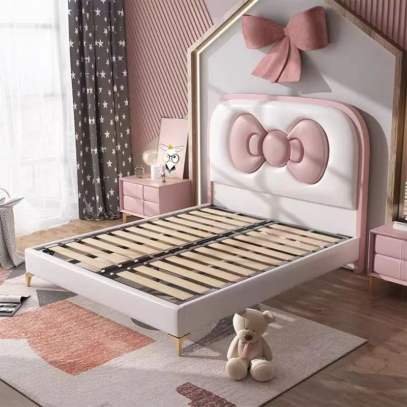 Newest Design Single Size Crystal Decorative Cute pink Girls Polyester Fabric Children Bed for Kids Hot Kids Bedroom Furniture